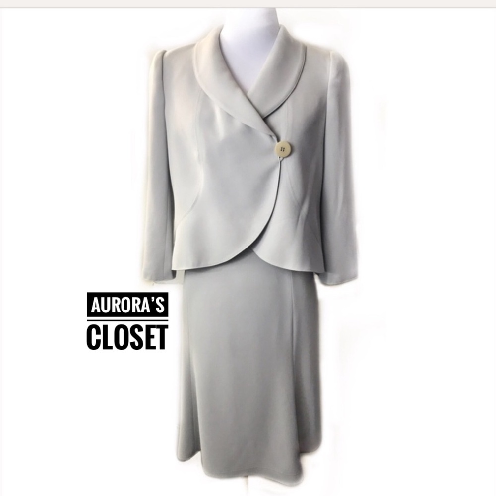 Armani Collezioni Blue Gray Skirt Suit Antinea IT 38 40 Dress Blazer 3/4 Sleeve